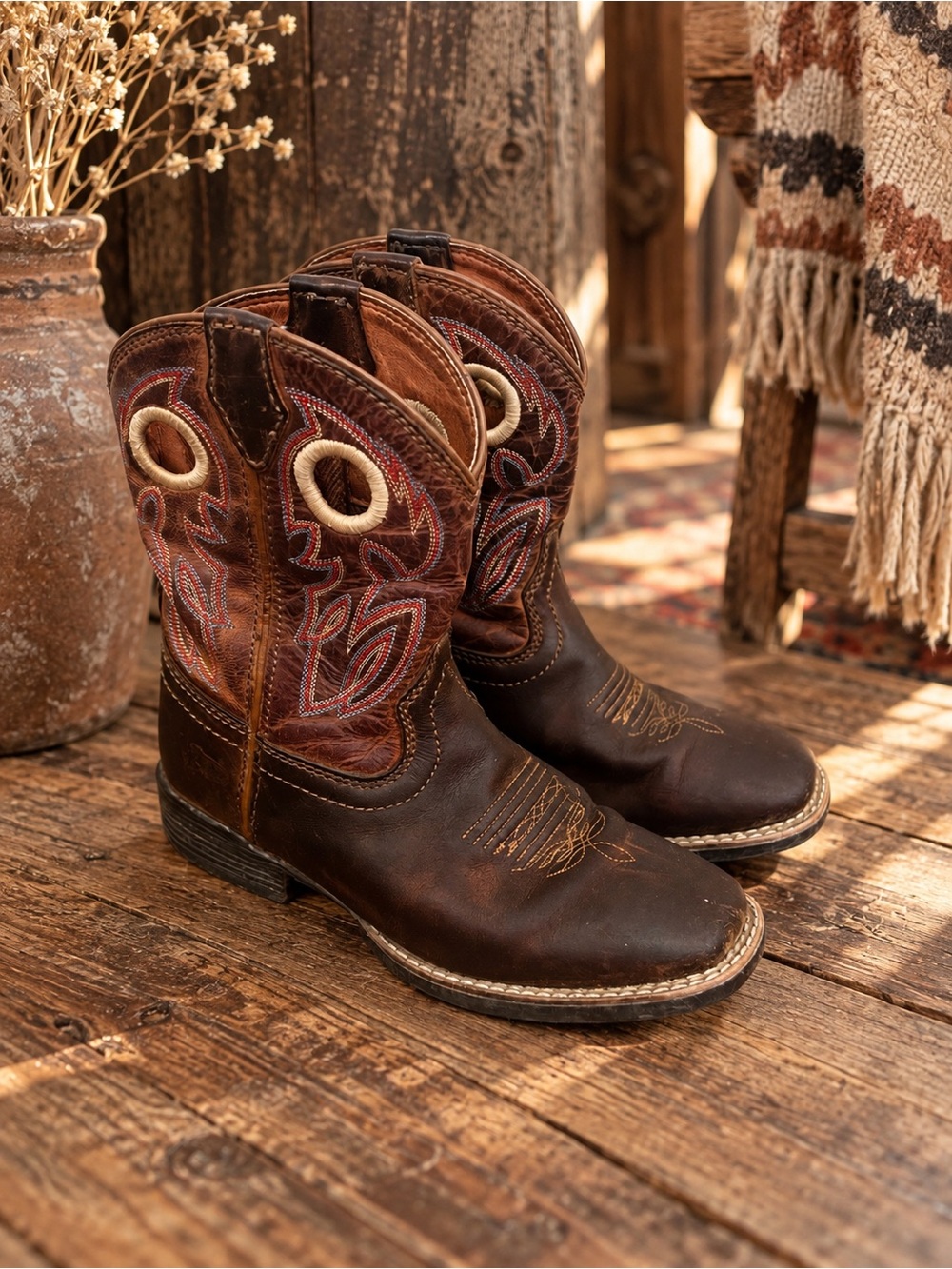 Kids Justin Brown Leather Western Pull-On Boots size 4